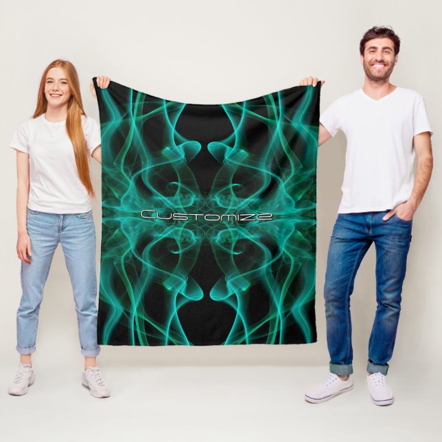 Custom Name Green Smoke Symmetrical Black Fleece Blanket (In Situ)