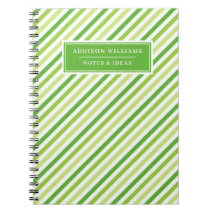 Custom Name Green Stripe Pattern Notebook