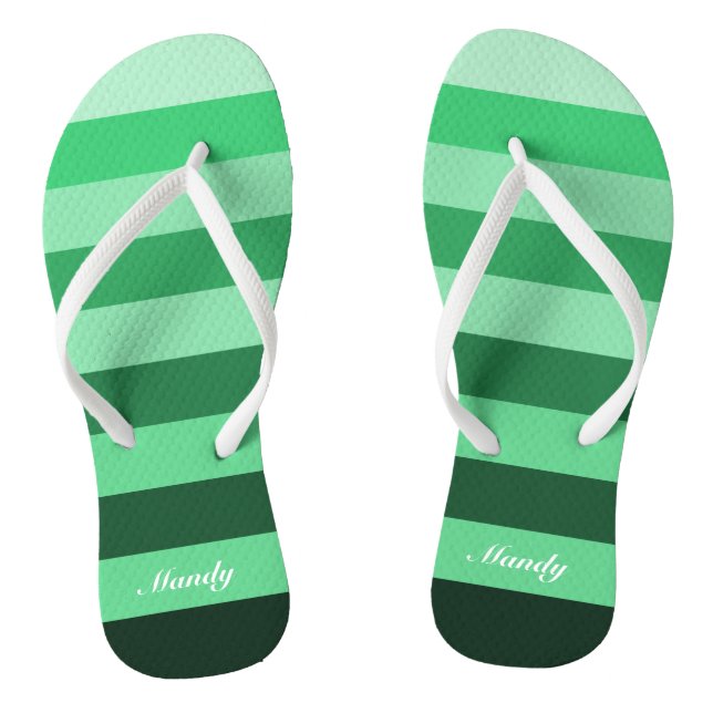 Custom Name Green Stripes Pattern Thongs (Footbed)