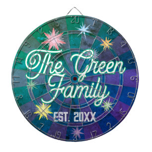 CUSTOM NAME Green Typography & Multi-Coloured Star Dartboard