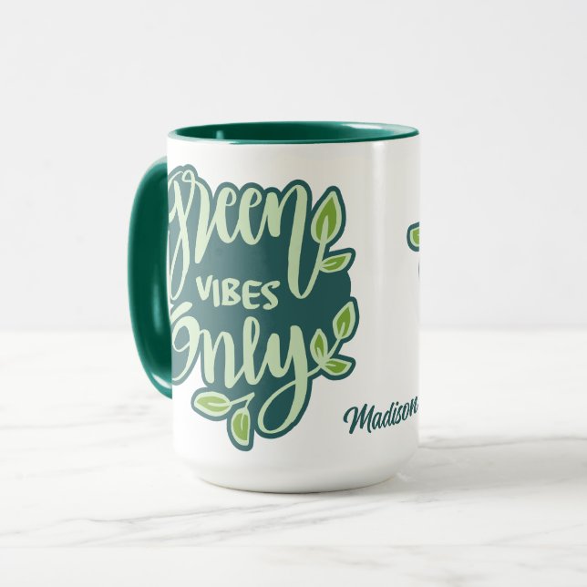 Custom Name Green Vibes Mug (Front Left)