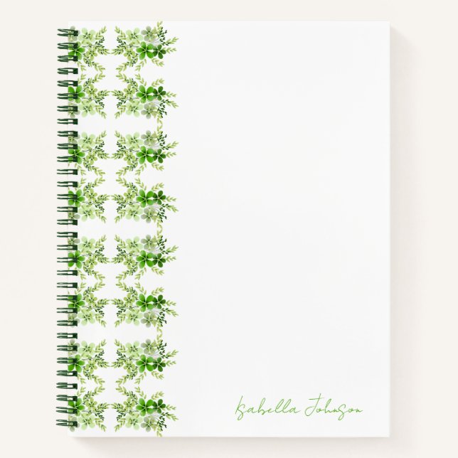 Custom Name Green Watercolor Floral Notebook (Front)