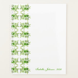 Custom Name Green Watercolor Floral  Planner