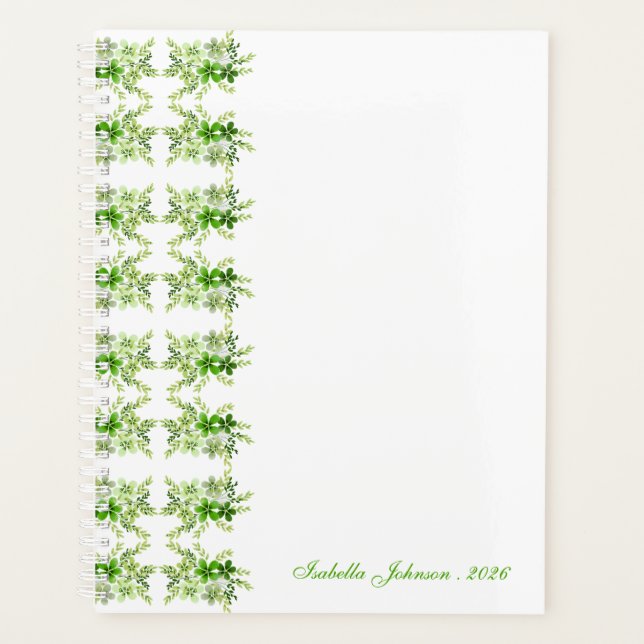 Custom Name Green Watercolor Floral  Planner (Front)