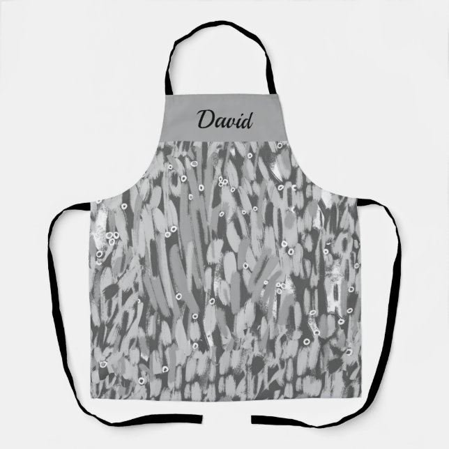 Custom Name Grey Black Abstract Men's Apron (Front)