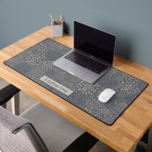 Custom Name Grey Blue Abstract Unique Home Office Desk Mat