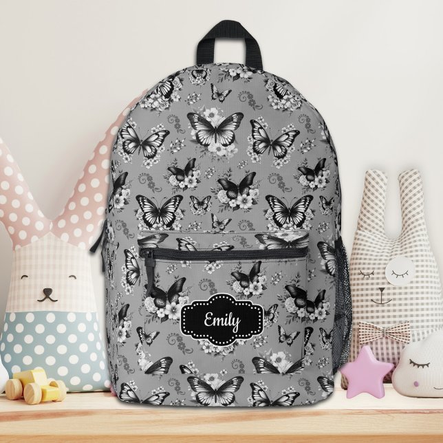 Custom Name Grey Butterfly Backpack (Creator Uploaded)