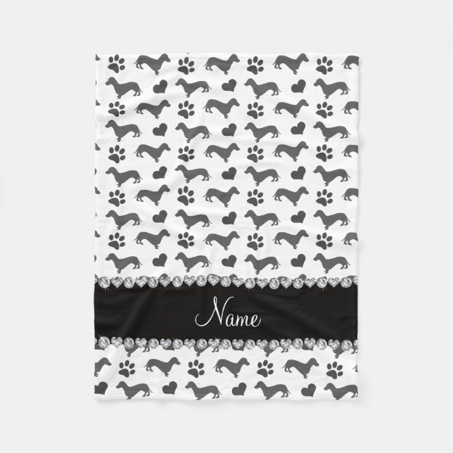 Custom name grey dachshunds hearts paws fleece blanket (Front)