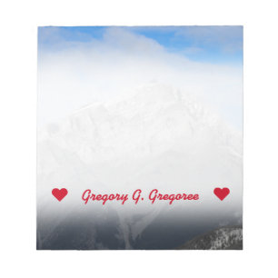 Custom Name; Grey Mountain Peak, Cloudy Blue Sky Notepad