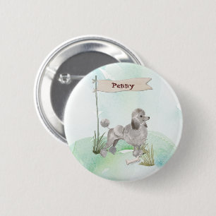 Custom Name Grey Poodle Pet Dog 6 Cm Round Badge