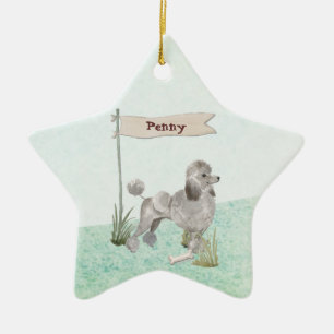 Custom Name Grey Poodle Pet Dog Ceramic Ornament