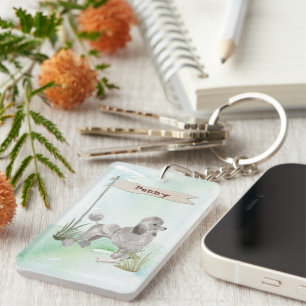 Custom Name Grey Poodle Pet Dog Key Ring