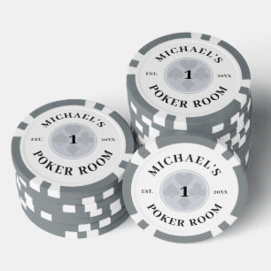 Custom Name Grey & White Las Vegas Denomination Poker Chips