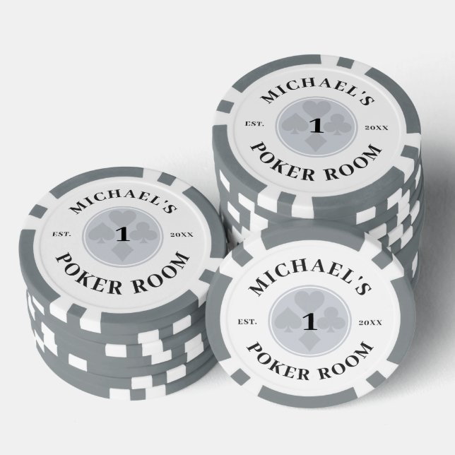 Custom Name Grey & White Las Vegas Denomination Poker Chips (Stack)