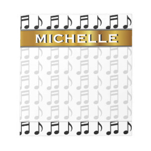 Custom Name + Grid of Musical Notes Notepad