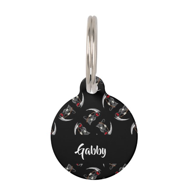 Custom name grim reaper on black pet tag (Front)