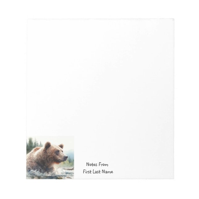 Custom Name Grizzly Bear Animal Wildlife Nature  Notepad (Front)