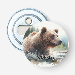 Custom Name Grizzly Bear Wildlife Nature Art Bottle Opener