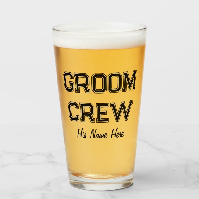 Custom Name Groom Crew Bachelor Party Beer Glass (Front Filled)