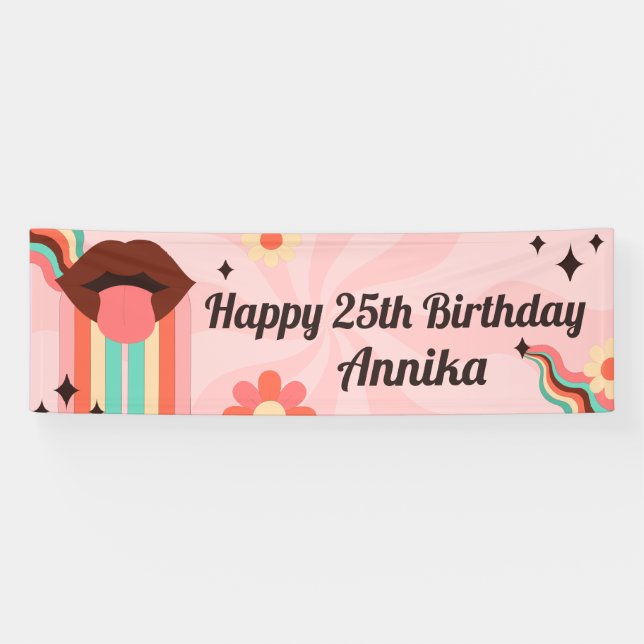 Custom Name, Groovy Birthday Party Banner (Horizontal)