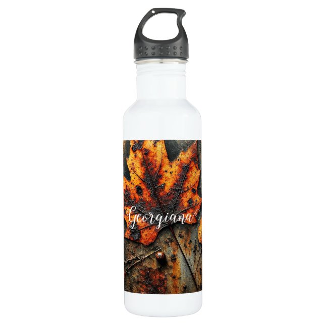 Custom Name Grungy Autumnal Industrial Leaves 710 Ml Water Bottle (Front)