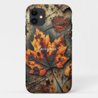 Custom Name Grungy Autumnal Industrial Leaves