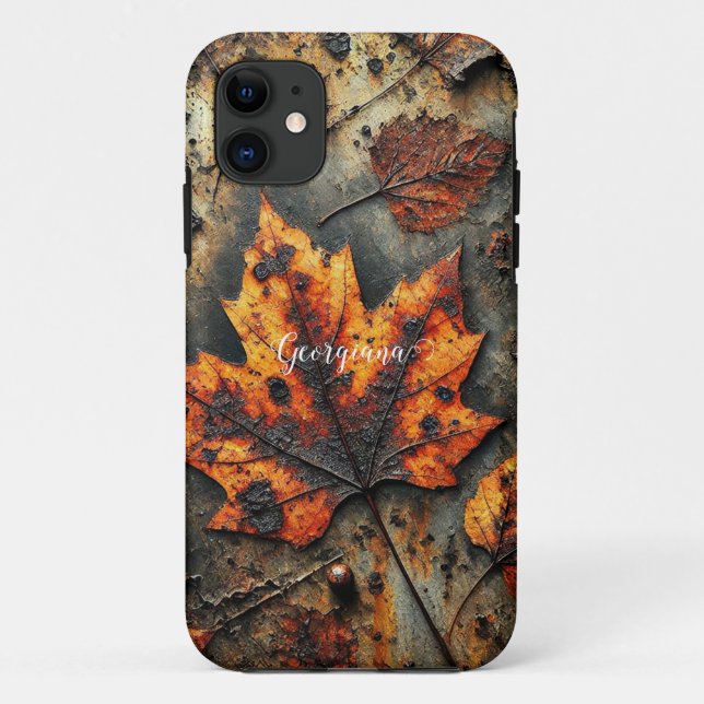 Custom Name Grungy Autumnal Industrial Leaves Case-Mate iPhone Case (Back)