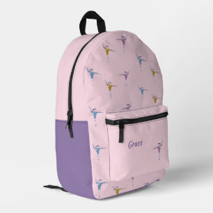 Custom name gymnasts pattern on pink printed backpack