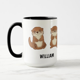 Custom Name Hand Drawn Cute Otters Coffee Mug