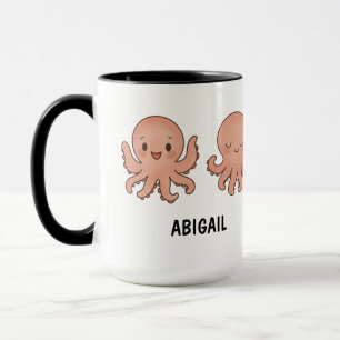 Custom Name Hand Drawn Cute Pink Octopus Coffee Mug