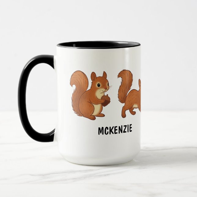 Custom Name Hand Drawn Cute Squirrels Coffee Mug (Left)