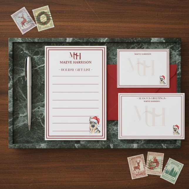Custom Name Hand Drawn German Shepherd Santa Hat Card (Shop the full collection at Doodle Dogs & Co. on Zazzle!)