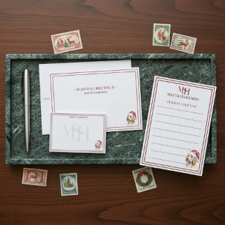 Custom Name Hand Drawn Golden Doodle Santa Hat Card