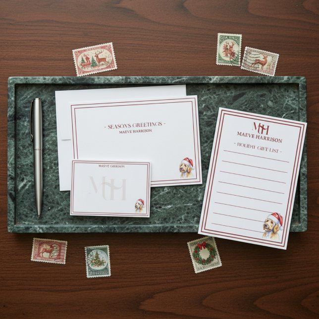 Custom Name Hand Drawn Golden Doodle Santa Hat Card (Shop the full collection at Doodle Dog & Co. on Zazzle!)