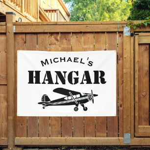 Custom Name Hangar Airplane Pilot Aviation Simple Banner