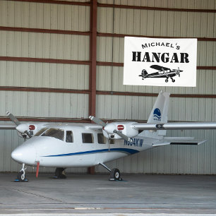 Custom Name Hangar Airplane Pilot Aviation Simple Banner