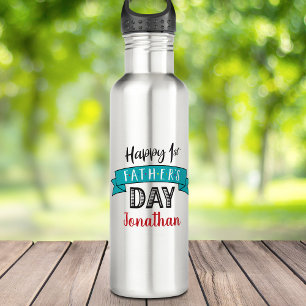Custom Name Happy 1st Father’s Day Teal Blue Cool 710 Ml Water Bottle