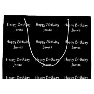 Custom Name Happy Birthday Black Large Gift Bag