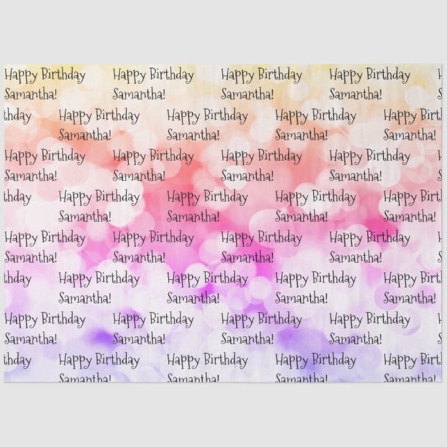 Custom Name Happy Birthday Fun Colourful Bright Tissue Paper (Front)