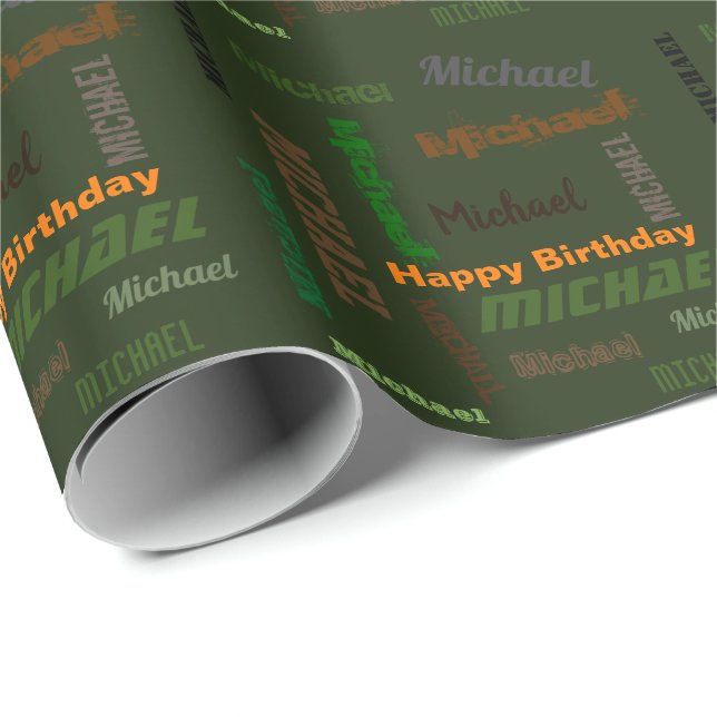 Custom NAME Happy Birthday Gift Wrapping Paper (Roll Corner)