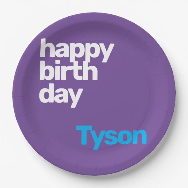 custom name happy birthday minimal modern party  paper plate (Front)