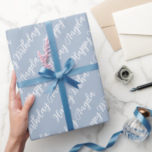 Custom Name Happy Birthday Script Gift Wrapping Paper