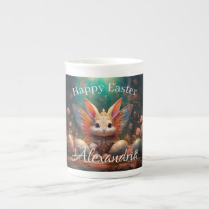 Custom Name Happy Easter Bunny with Easter eggs Bone China Mug