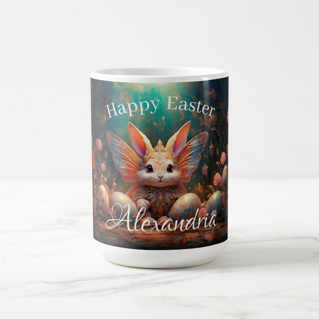Custom Name Happy Easter Bunny with Easter eggs Coffee Mug (Center)
