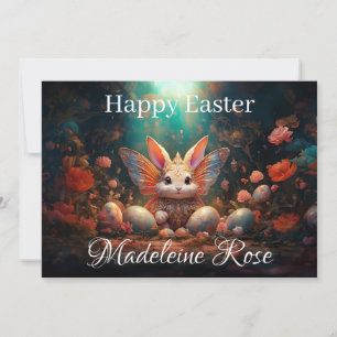 Custom Name Happy Easter Bunny with Easter eggs Holiday Card