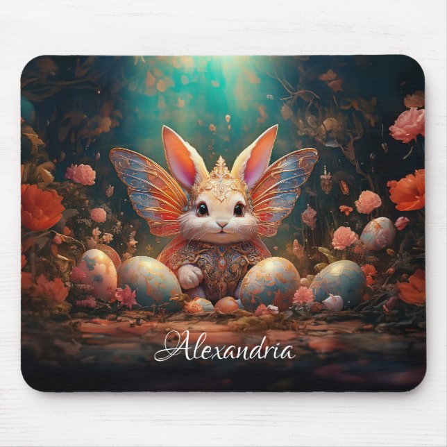 Custom Name Happy Easter Bunny with Easter eggs Mouse Pad (Front)