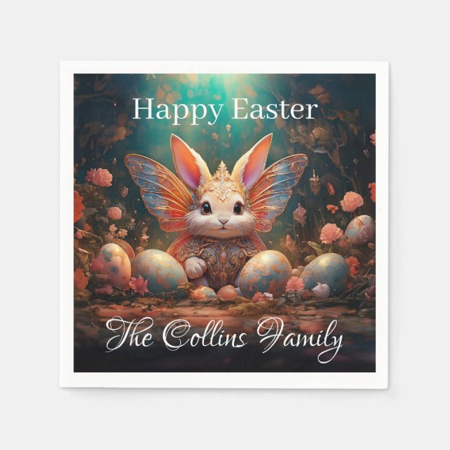 Custom Name Happy Easter Bunny with Easter eggs Napkin (Front)