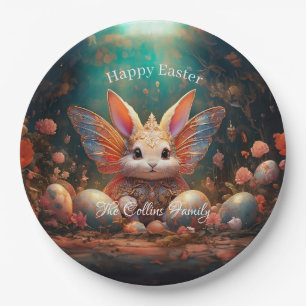 Custom Name Happy Easter Bunny with Easter eggs Paper Plate