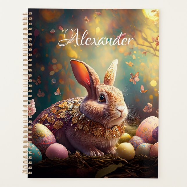 Custom Name Happy Easter Bunny with Easter eggs Planner (Front)