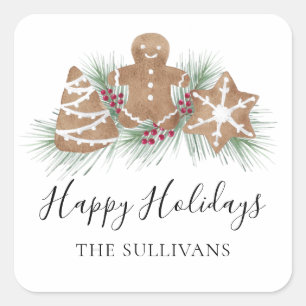 Custom Name Happy Holidays Cookies Square Sticker
